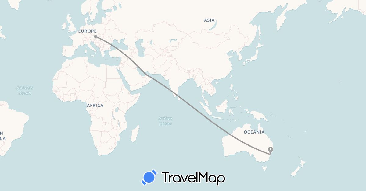 TravelMap itinerary: plane in United Arab Emirates, Austria, Australia (Asia, Europe, Oceania)
